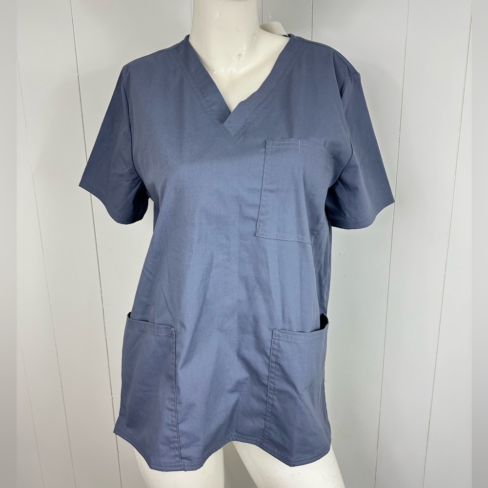 NEW Scrubstar Premium Scrubwear Scrub Top Women Sz S Gray Short Sleeve Pockets